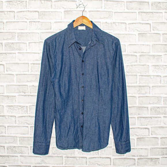 CP Shades Men's Slim Denim Button up Shirt Hand dyed indigo Cotton Size Small - Picture 1 of 4